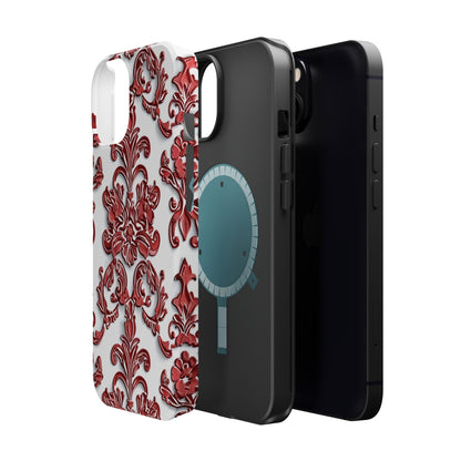 Floral Damask Phone Case — Red Scrolled Impact - Resistant Magnetic Case - DIGITAL X