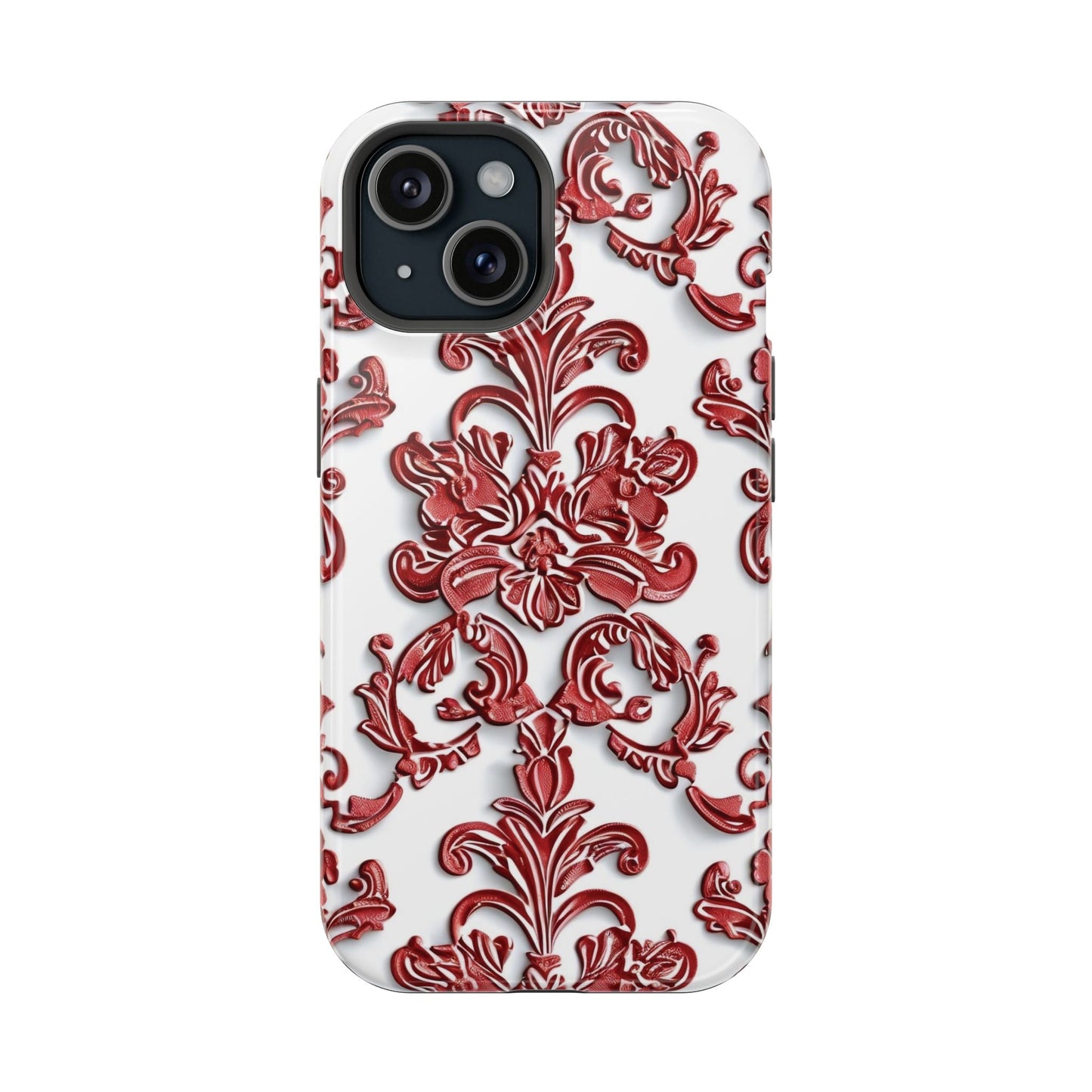 Floral Damask Phone Case — Red Scrolled Impact - Resistant Magnetic Case - DIGITAL X