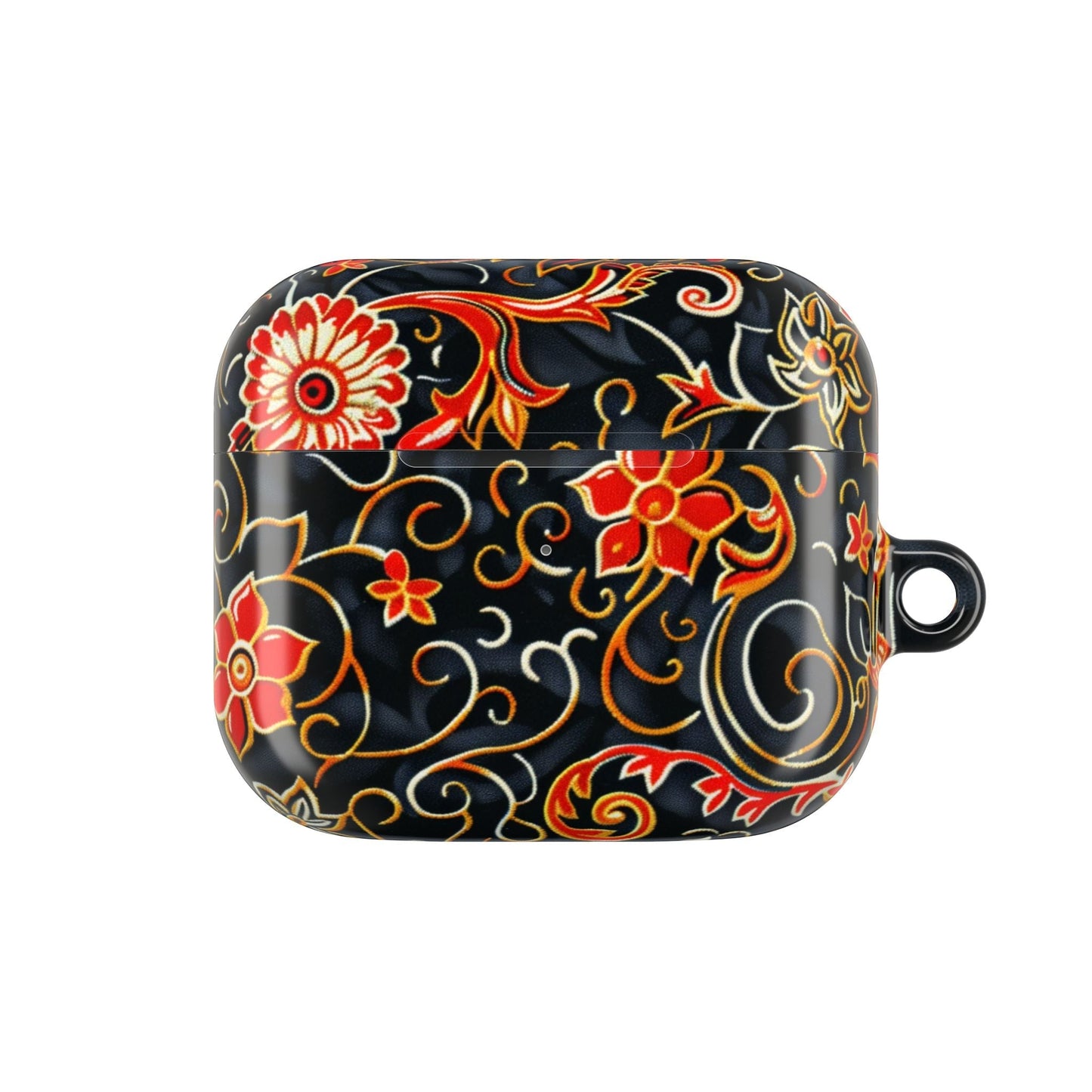 Floral Filigree AirPod Case — Black & Red Decorative Protective Cover - DIGITAL X