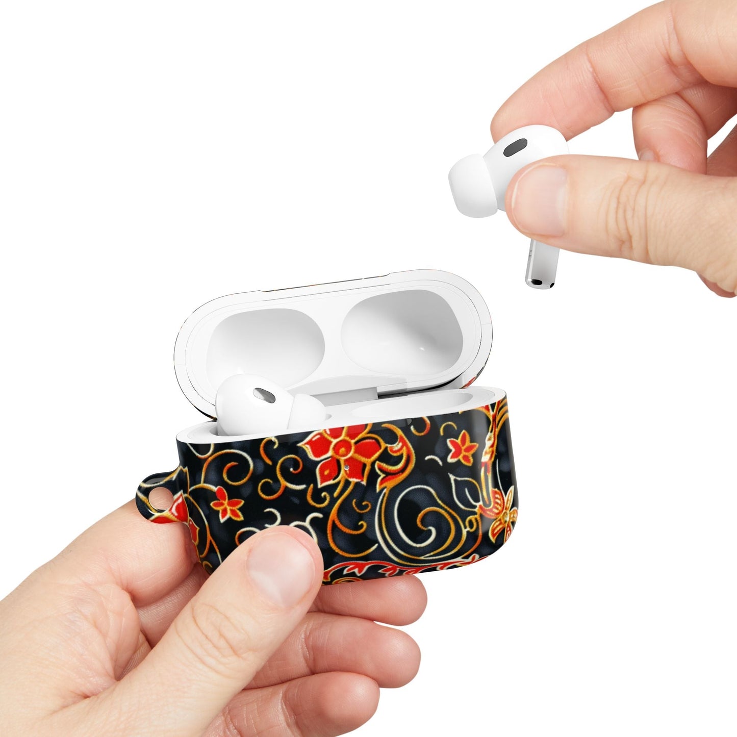 Floral Filigree AirPod Case — Black & Red Decorative Protective Cover - DIGITAL X