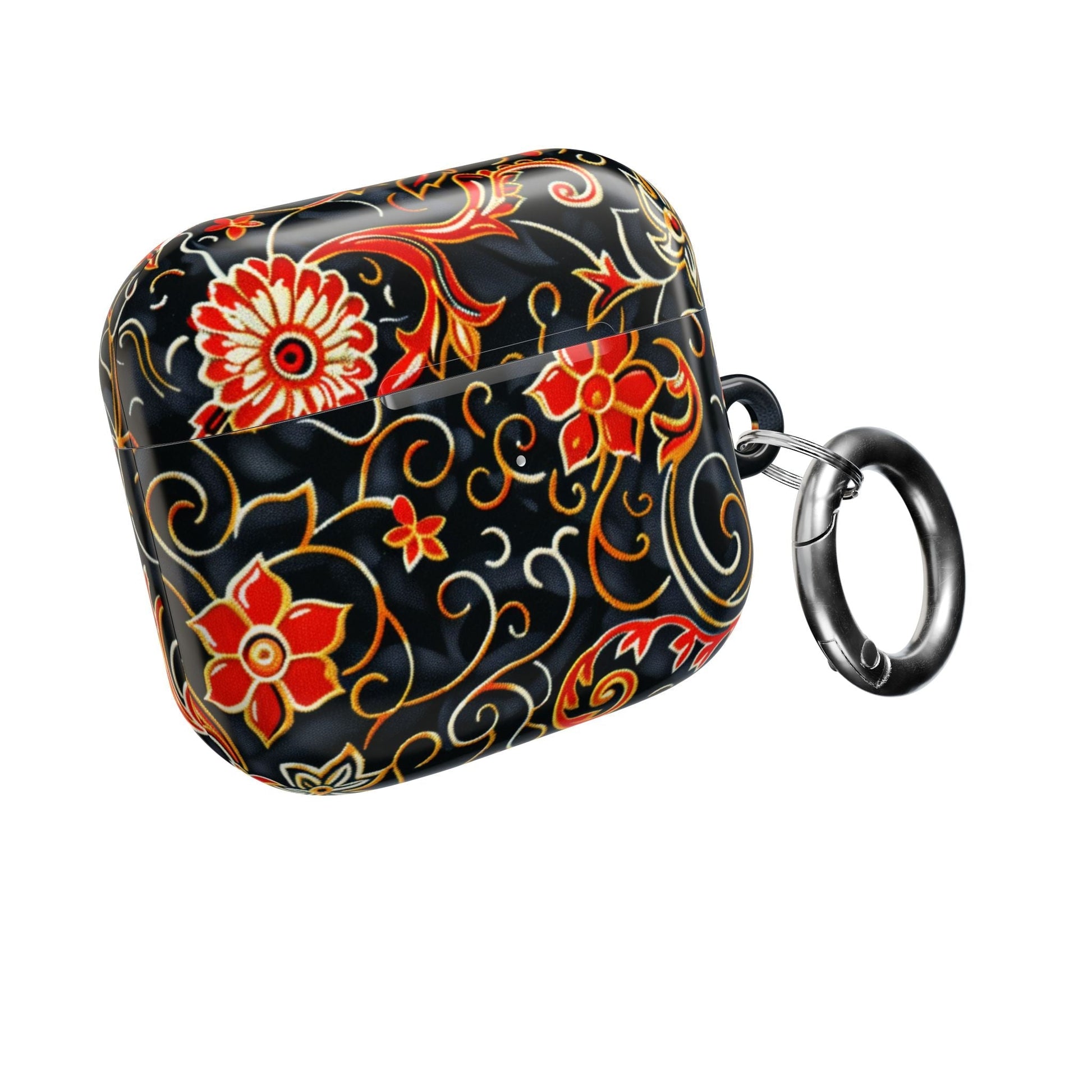 Floral Filigree AirPod Case — Black & Red Decorative Protective Cover - DIGITAL X