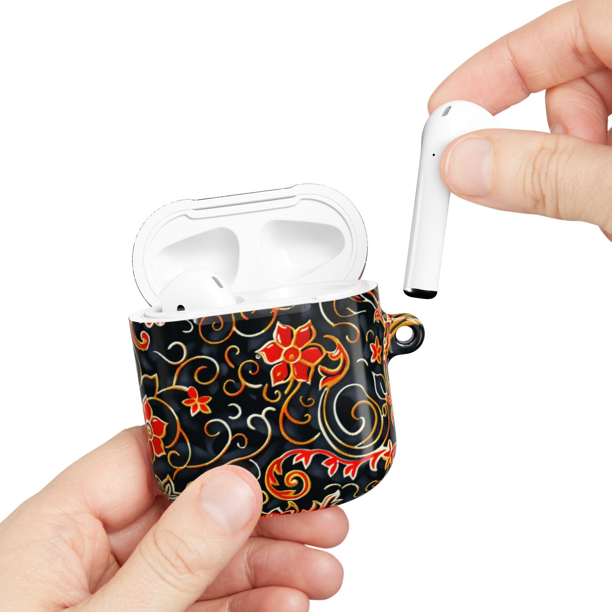 Floral Filigree AirPod Case — Black & Red Decorative Protective Cover - DIGITAL X