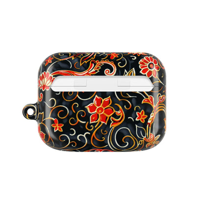 Floral Filigree AirPod Case — Black & Red Decorative Protective Cover - DIGITAL X