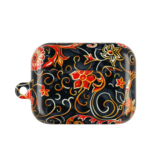 Floral Filigree AirPod Case — Black & Red Decorative Protective Cover - DIGITAL X