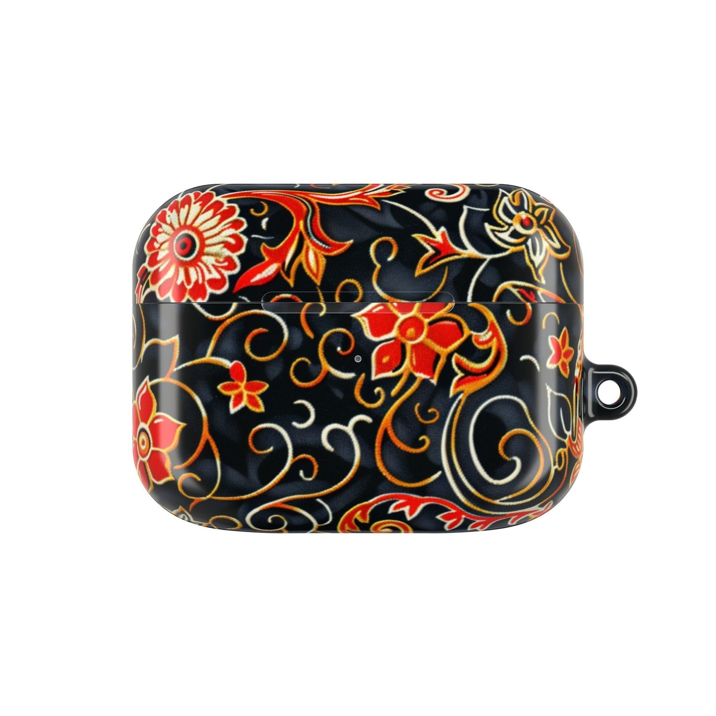 Floral Filigree AirPod Case — Black & Red Decorative Protective Cover - DIGITAL X