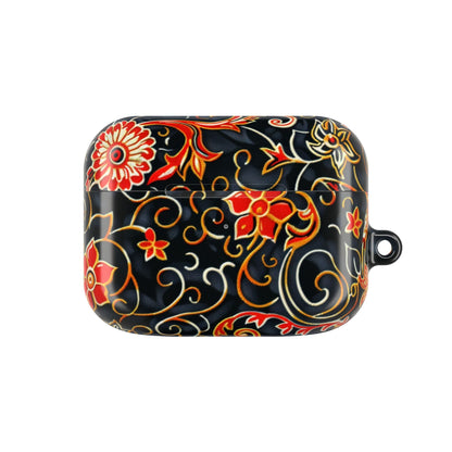 Floral Filigree AirPod Case — Black & Red Decorative Protective Cover - DIGITAL X
