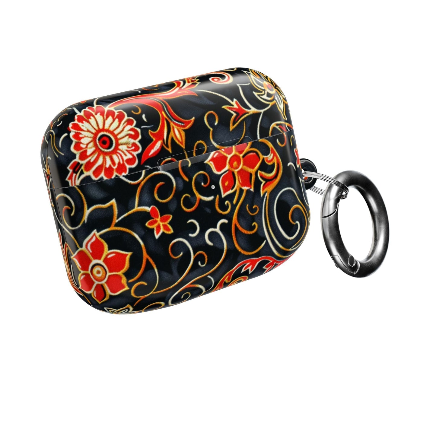Floral Filigree AirPod Case — Black & Red Decorative Protective Cover - DIGITAL X