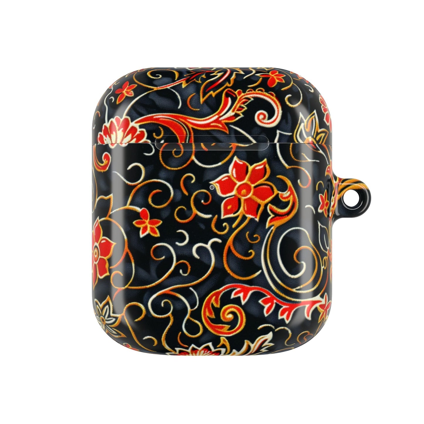 Floral Filigree AirPod Case — Black & Red Decorative Protective Cover - DIGITAL X