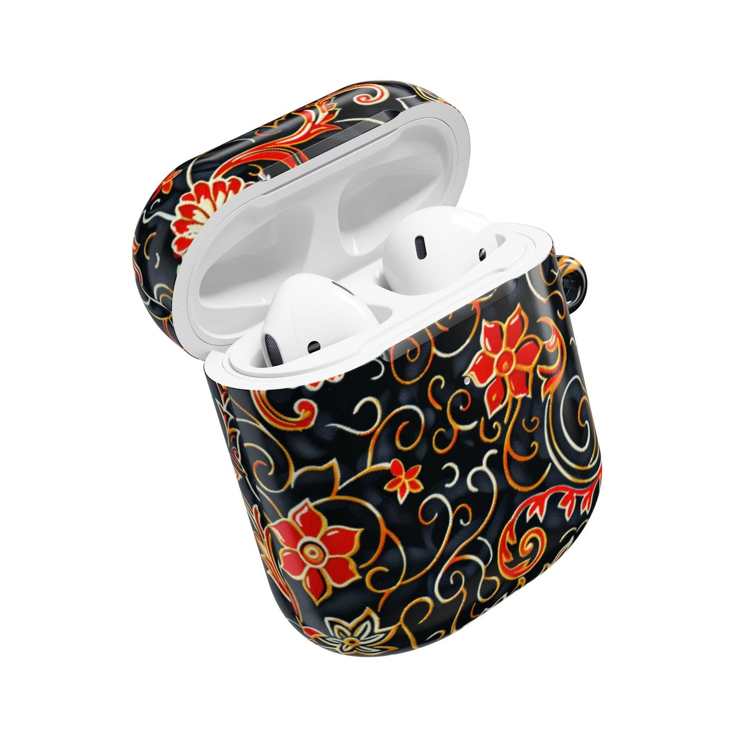 Floral Filigree AirPod Case — Black & Red Decorative Protective Cover - DIGITAL X