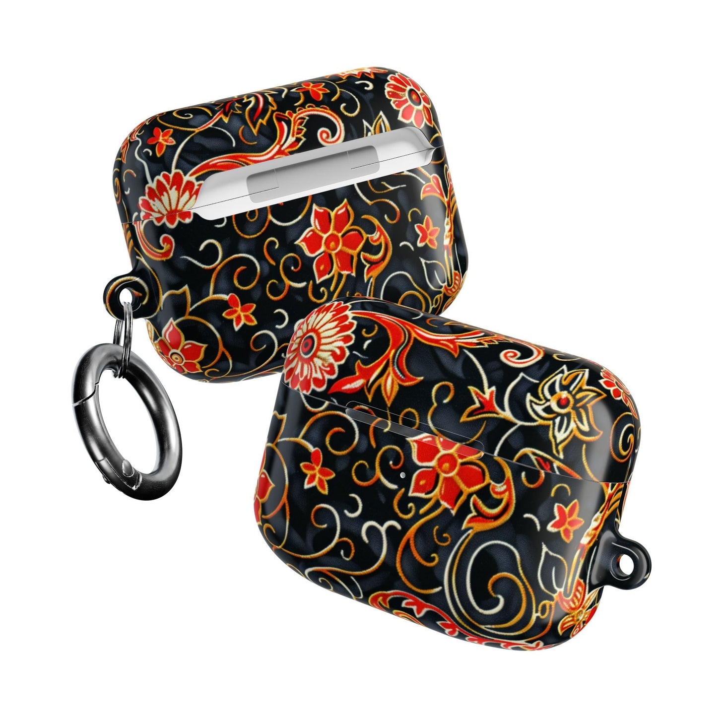 Floral Filigree AirPod Case — Black & Red Decorative Protective Cover - DIGITAL X
