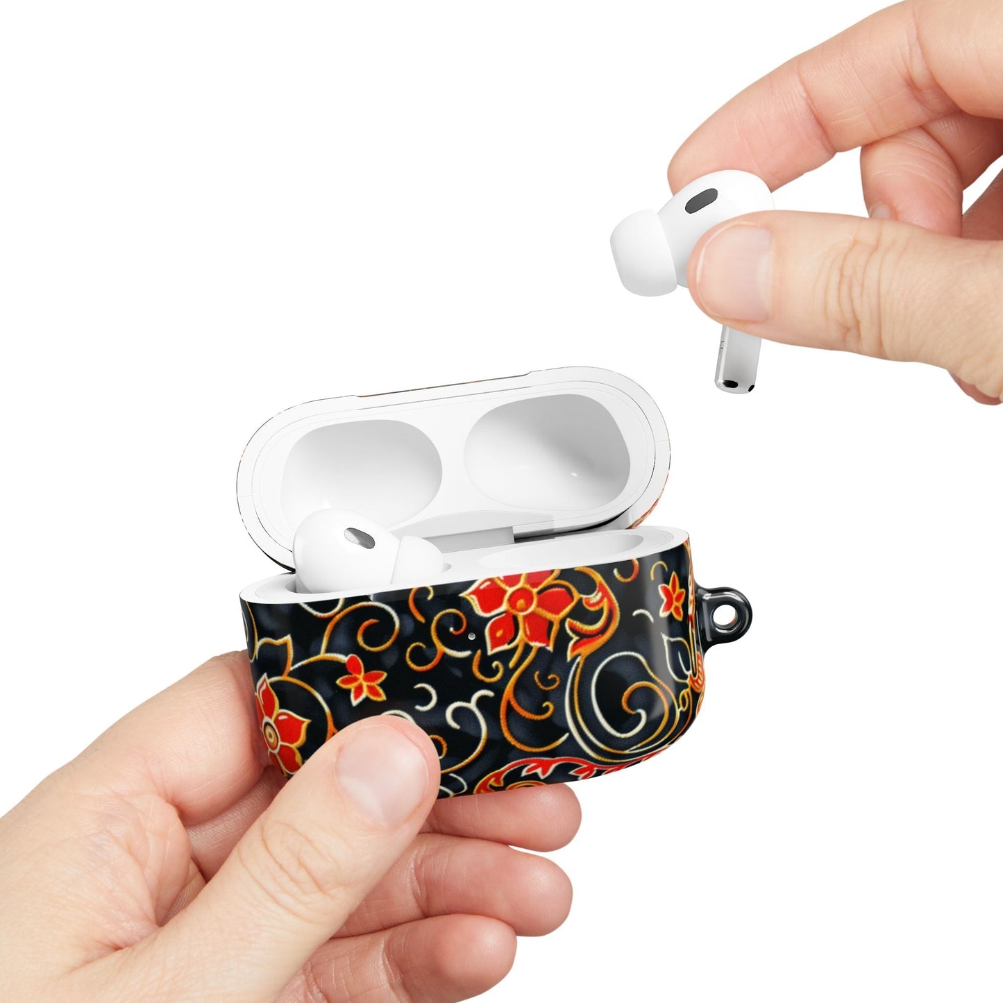 Floral Filigree AirPod Case — Black & Red Decorative Protective Cover - DIGITAL X