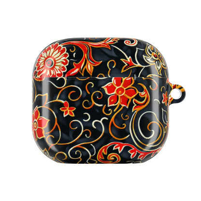 Floral Filigree AirPod Case — Black & Red Decorative Protective Cover - DIGITAL X
