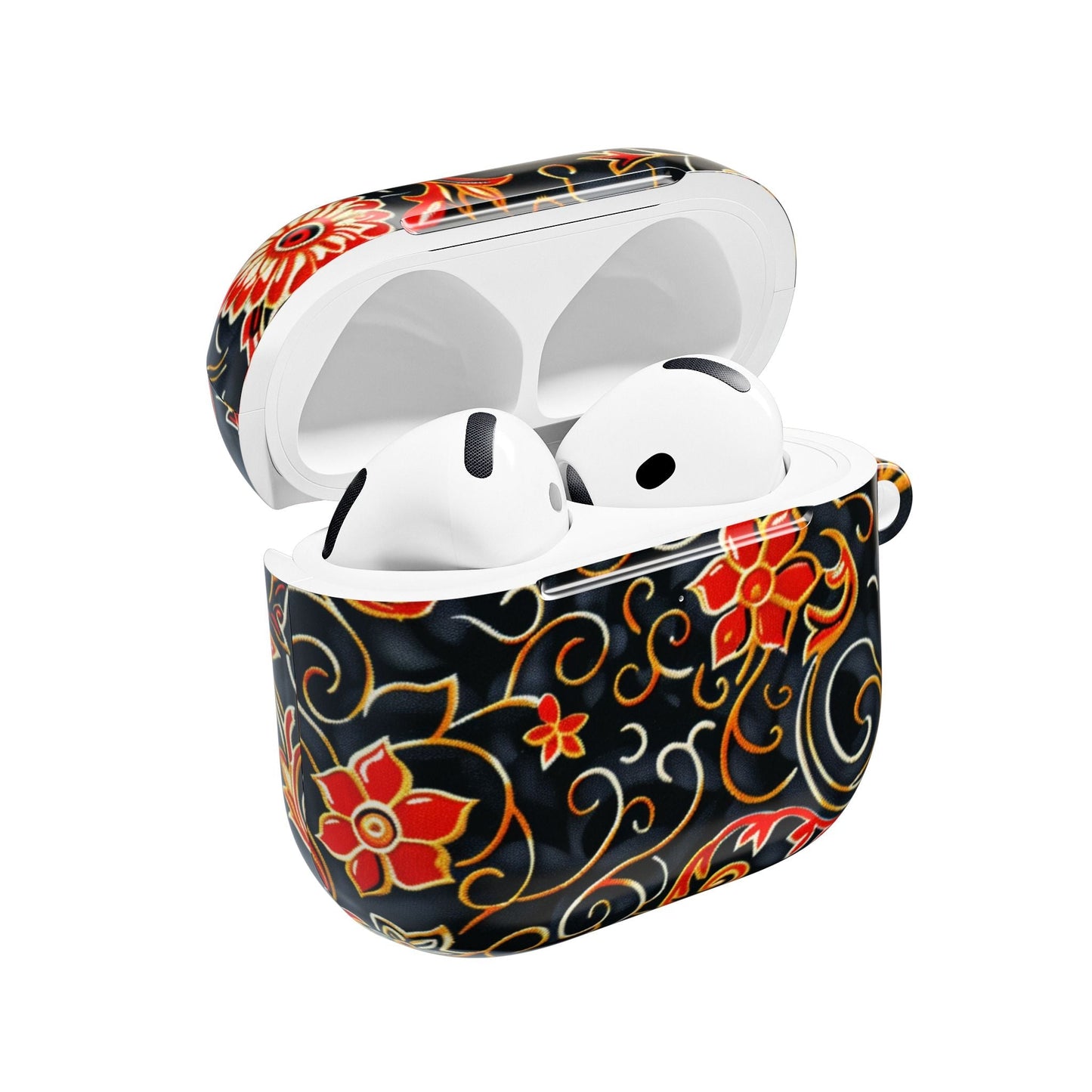 Floral Filigree AirPod Case — Black & Red Decorative Protective Cover - DIGITAL X