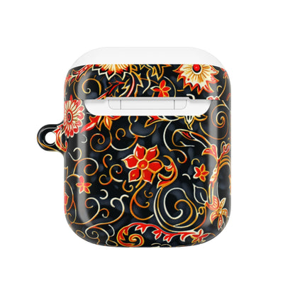 Floral Filigree AirPod Case — Black & Red Decorative Protective Cover - DIGITAL X