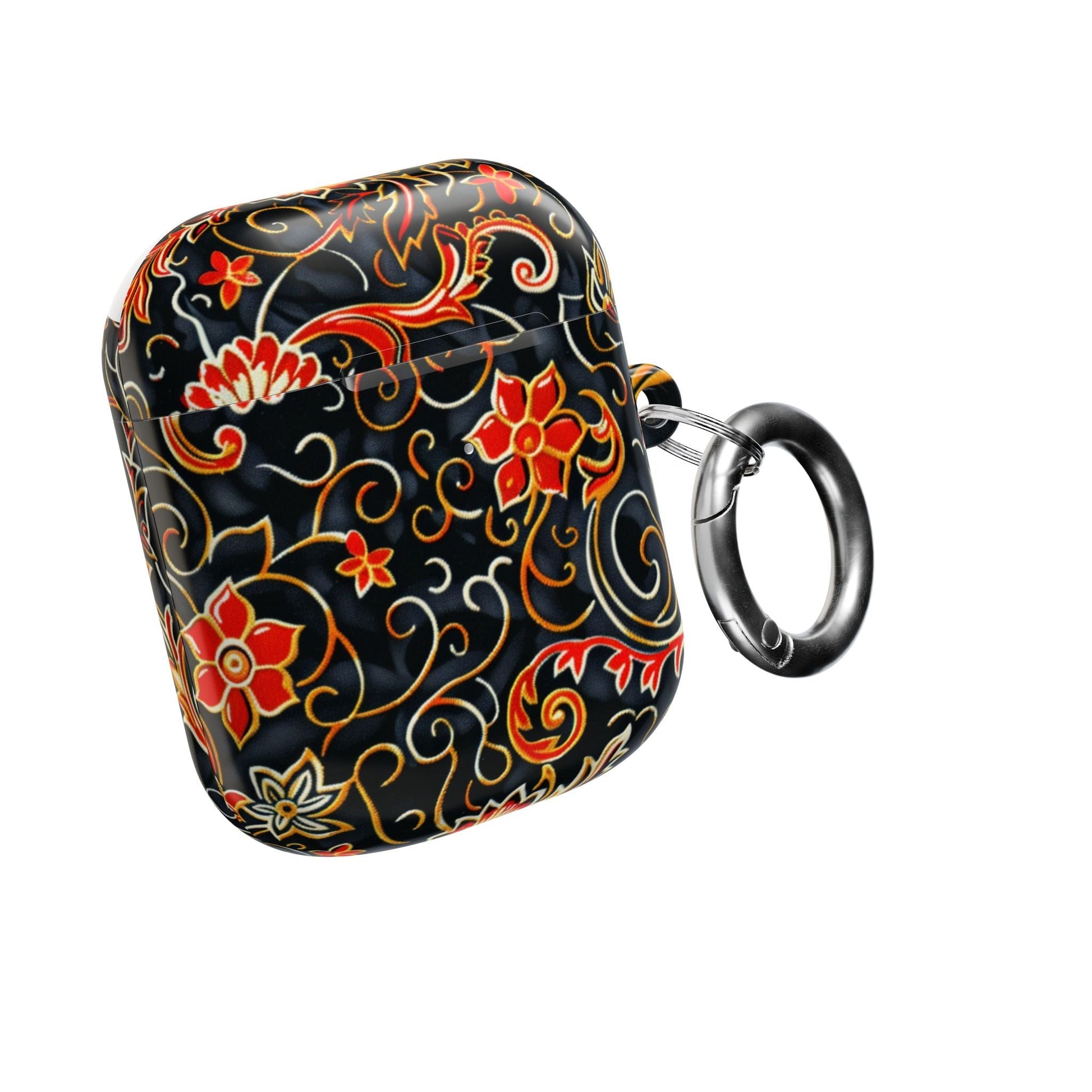 Floral Filigree AirPod Case — Black & Red Decorative Protective Cover - DIGITAL X