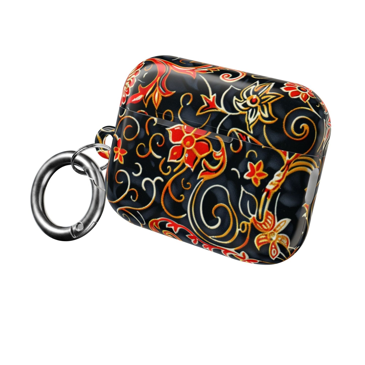 Floral Filigree AirPod Case — Black & Red Decorative Protective Cover - DIGITAL X