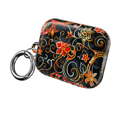 Floral Filigree AirPod Case — Black & Red Decorative Protective Cover - DIGITAL X
