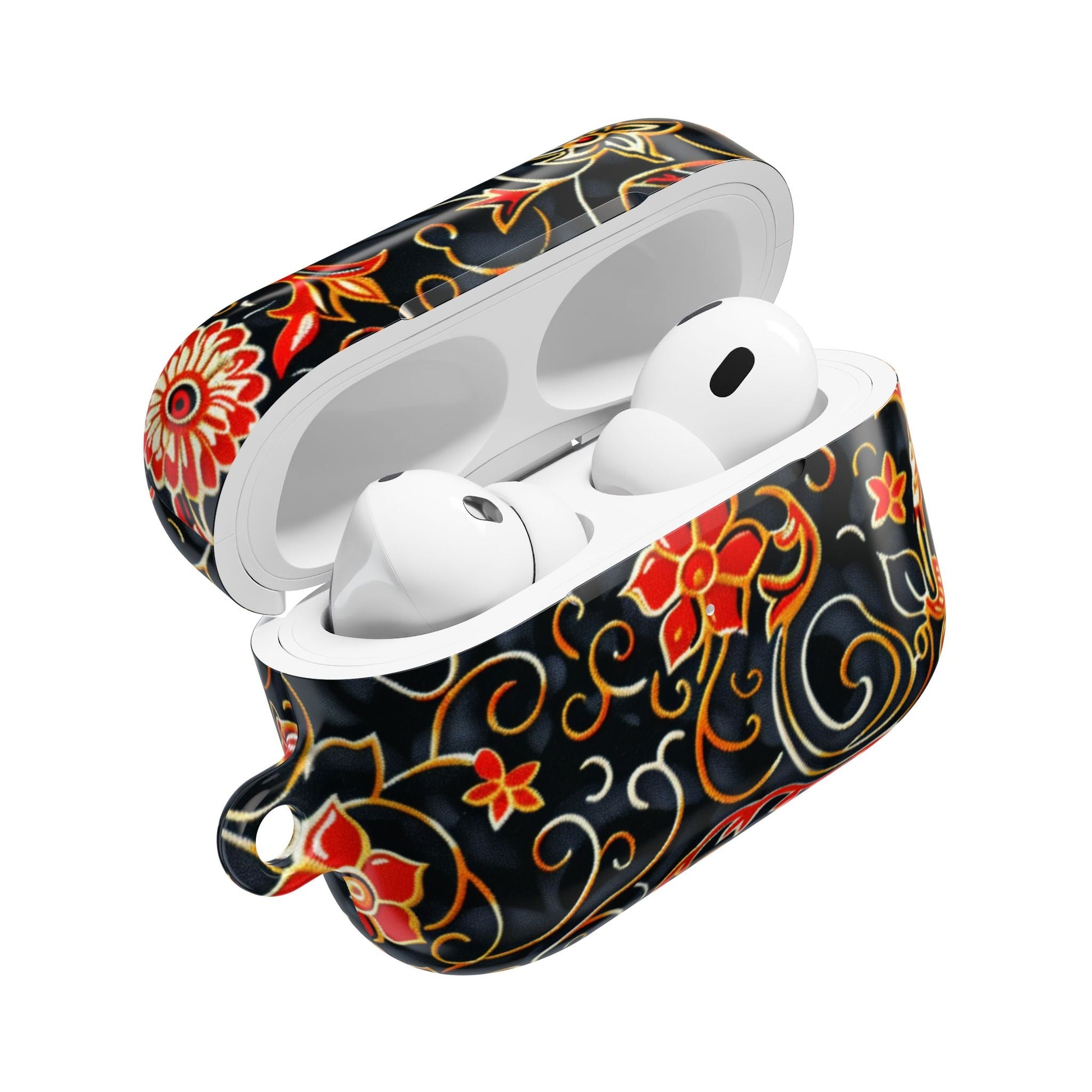 Floral Filigree AirPod Case — Black & Red Decorative Protective Cover - DIGITAL X