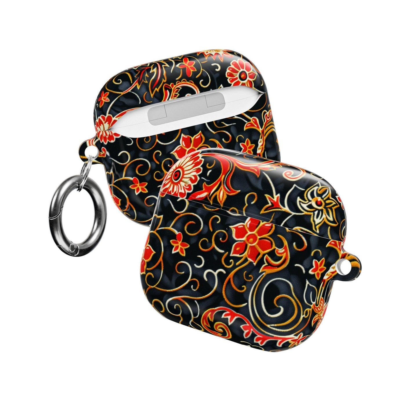 Floral Filigree AirPod Case — Black & Red Decorative Protective Cover - DIGITAL X