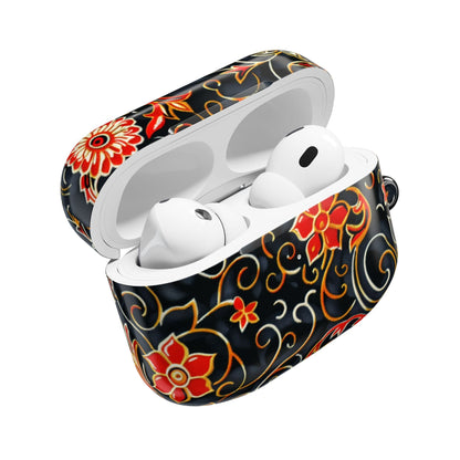 Floral Filigree AirPod Case — Black & Red Decorative Protective Cover - DIGITAL X