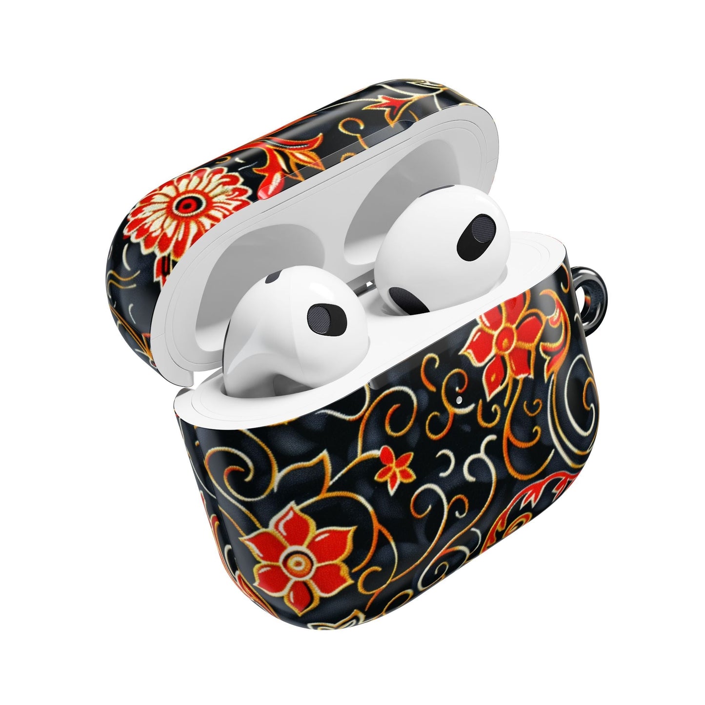Floral Filigree AirPod Case — Black & Red Decorative Protective Cover - DIGITAL X