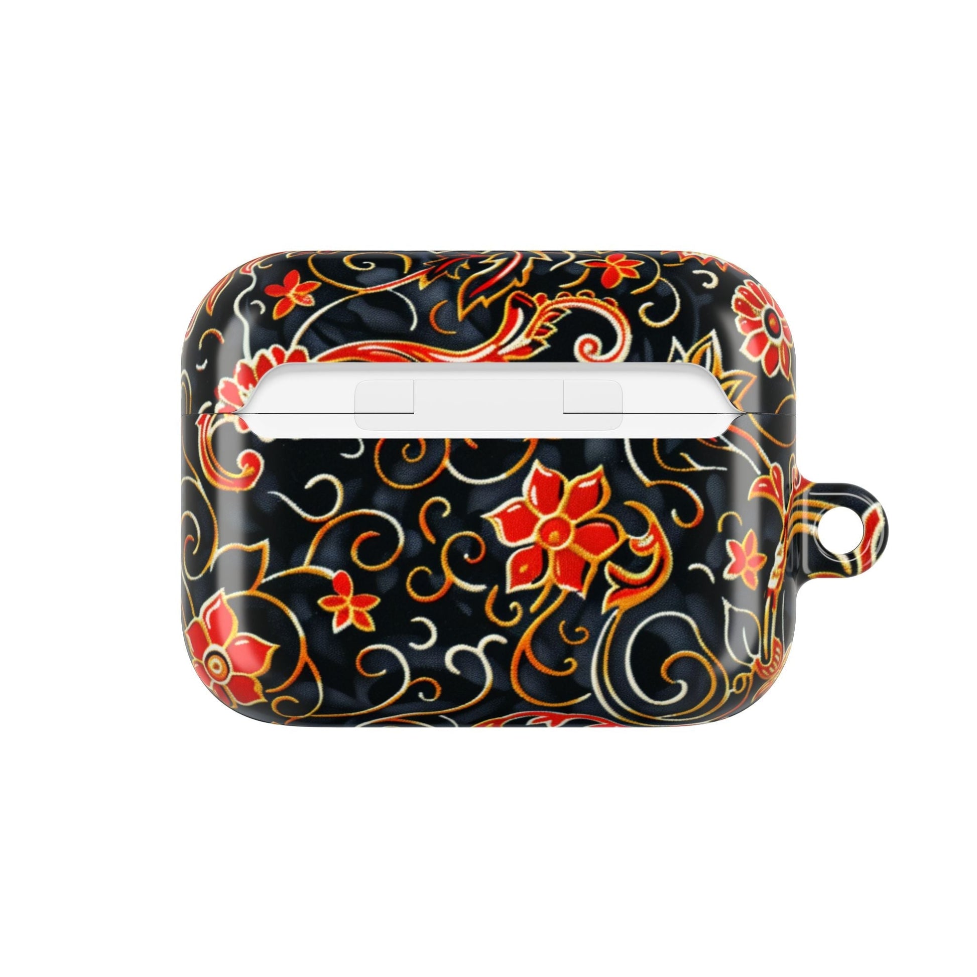 Floral Filigree AirPod Case — Black & Red Decorative Protective Cover - DIGITAL X