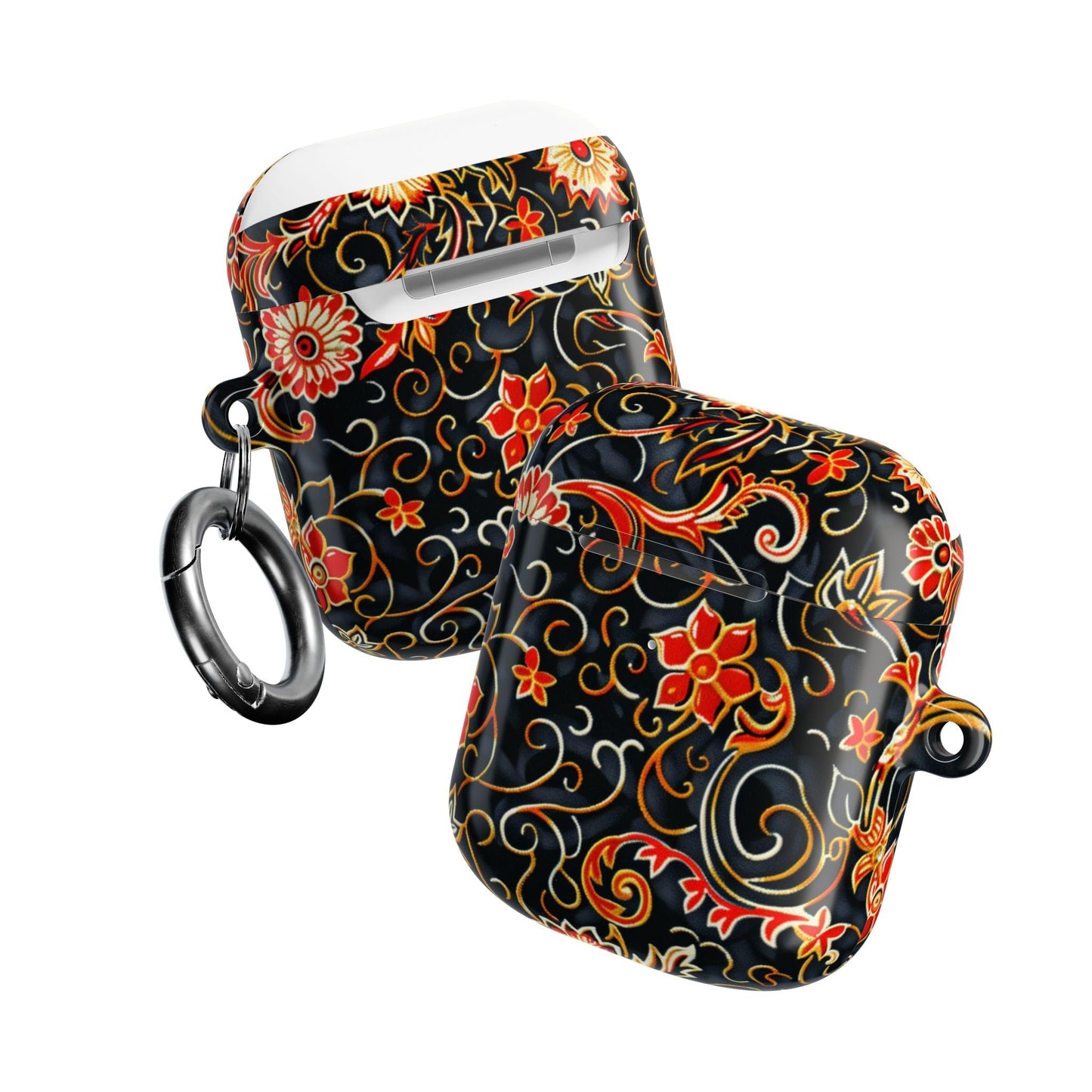 Floral Filigree AirPod Case — Black & Red Decorative Protective Cover - DIGITAL X