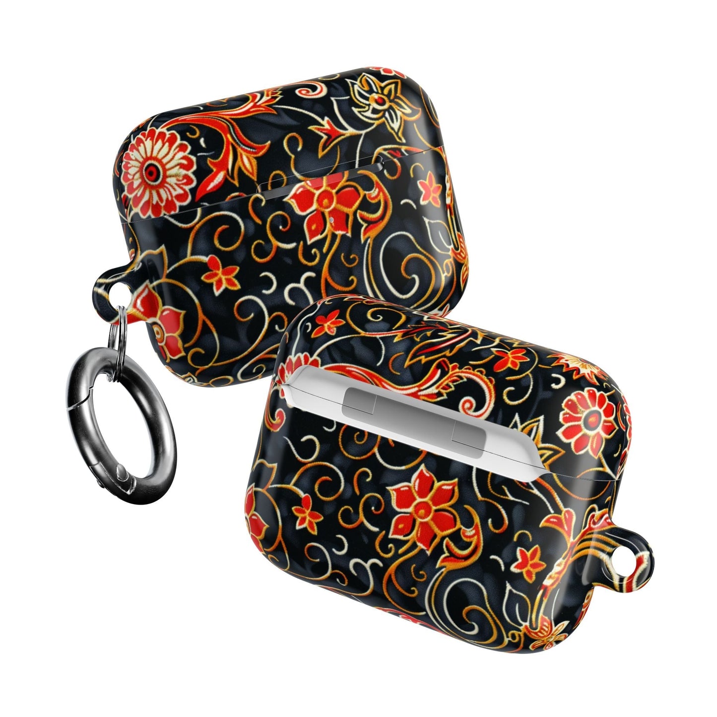 Floral Filigree AirPod Case — Black & Red Decorative Protective Cover - DIGITAL X