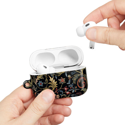 Floral Filigree AirPod Case – Black Vintage Botanical Protective Cover - DIGITAL X