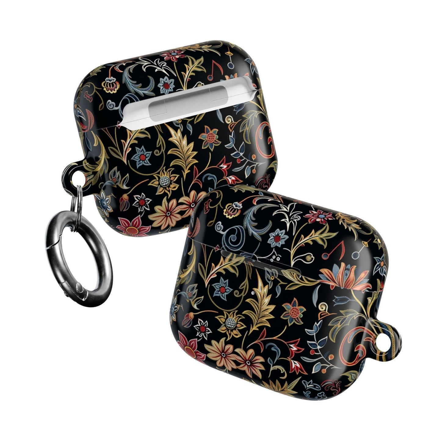 Floral Filigree AirPod Case – Black Vintage Botanical Protective Cover - DIGITAL X