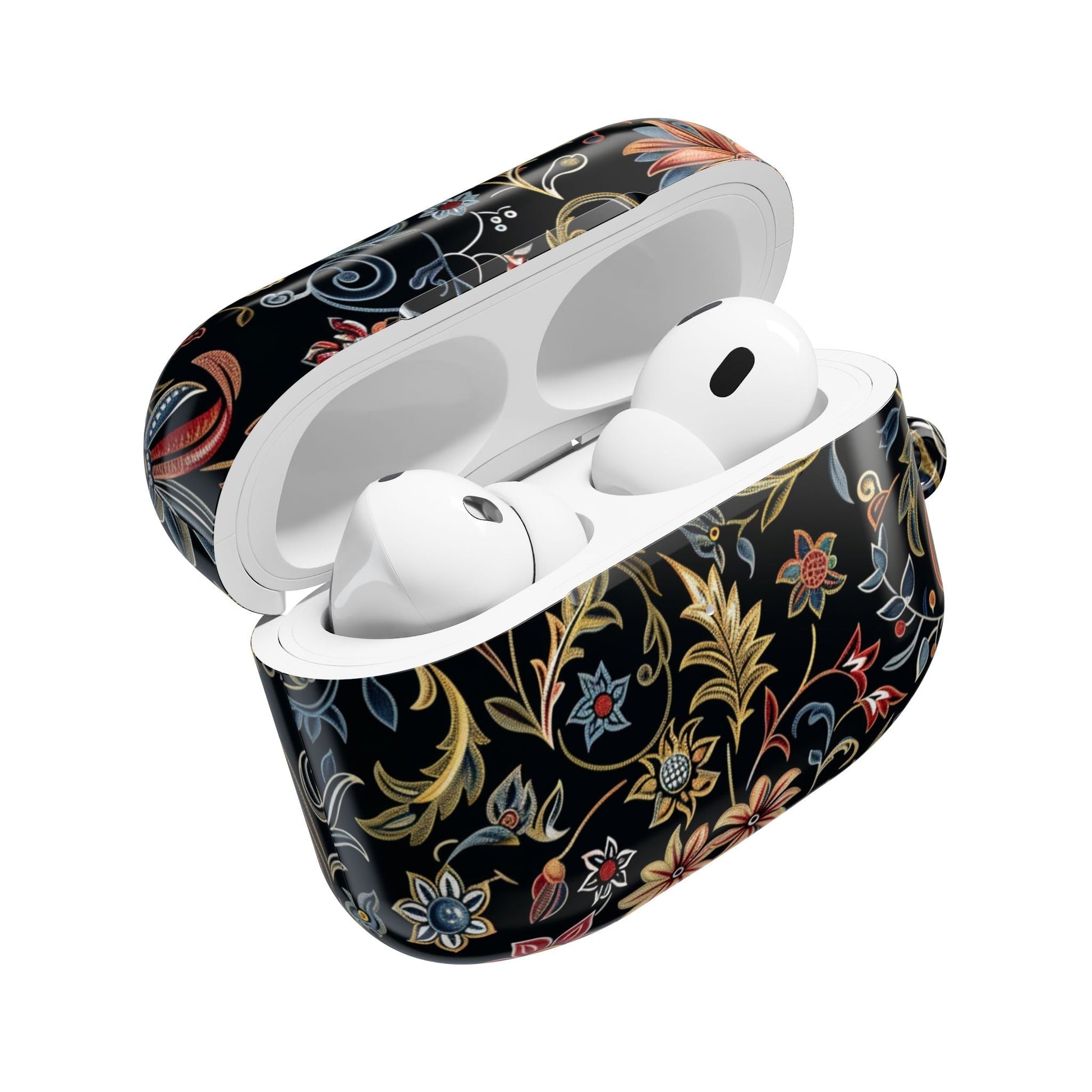 Floral Filigree AirPod Case – Black Vintage Botanical Protective Cover - DIGITAL X