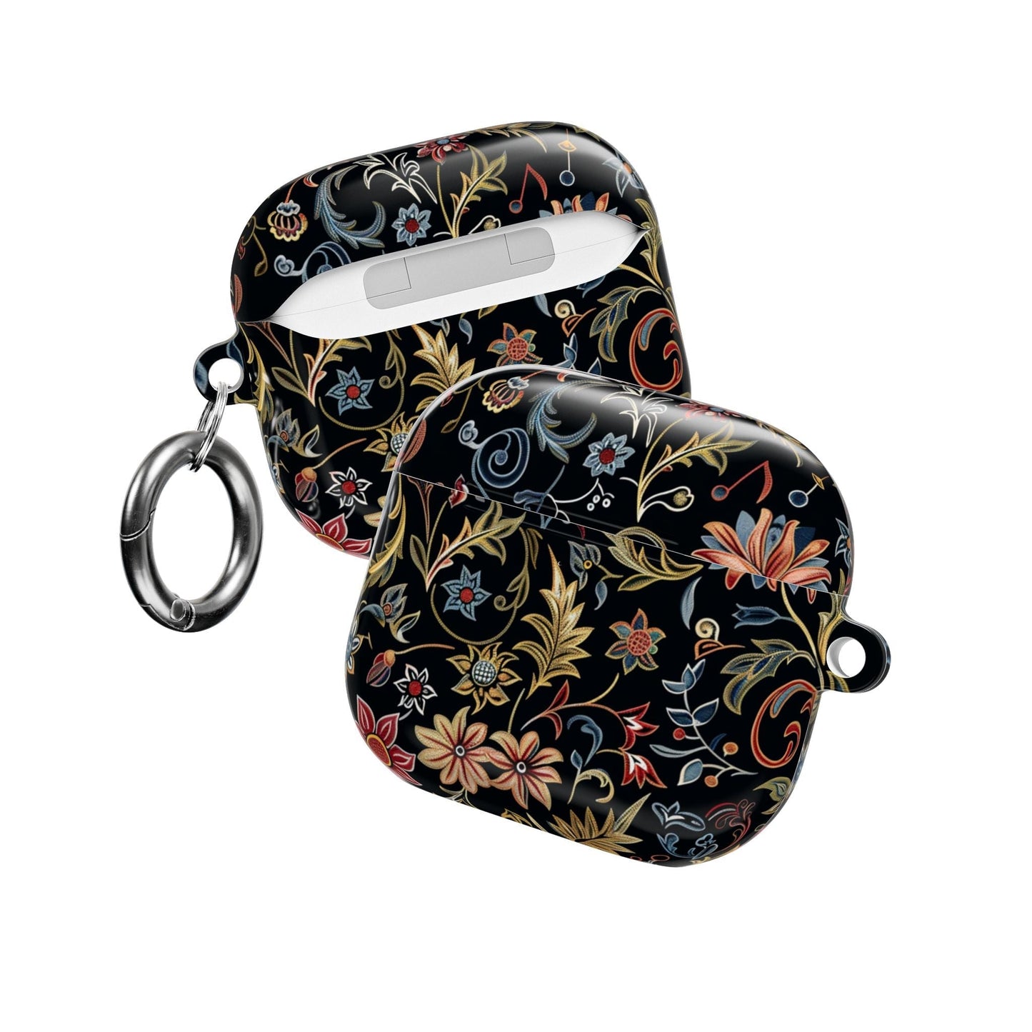Floral Filigree AirPod Case – Black Vintage Botanical Protective Cover - DIGITAL X
