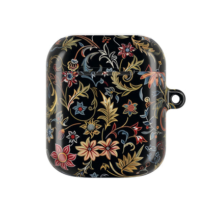 Floral Filigree AirPod Case – Black Vintage Botanical Protective Cover - DIGITAL X