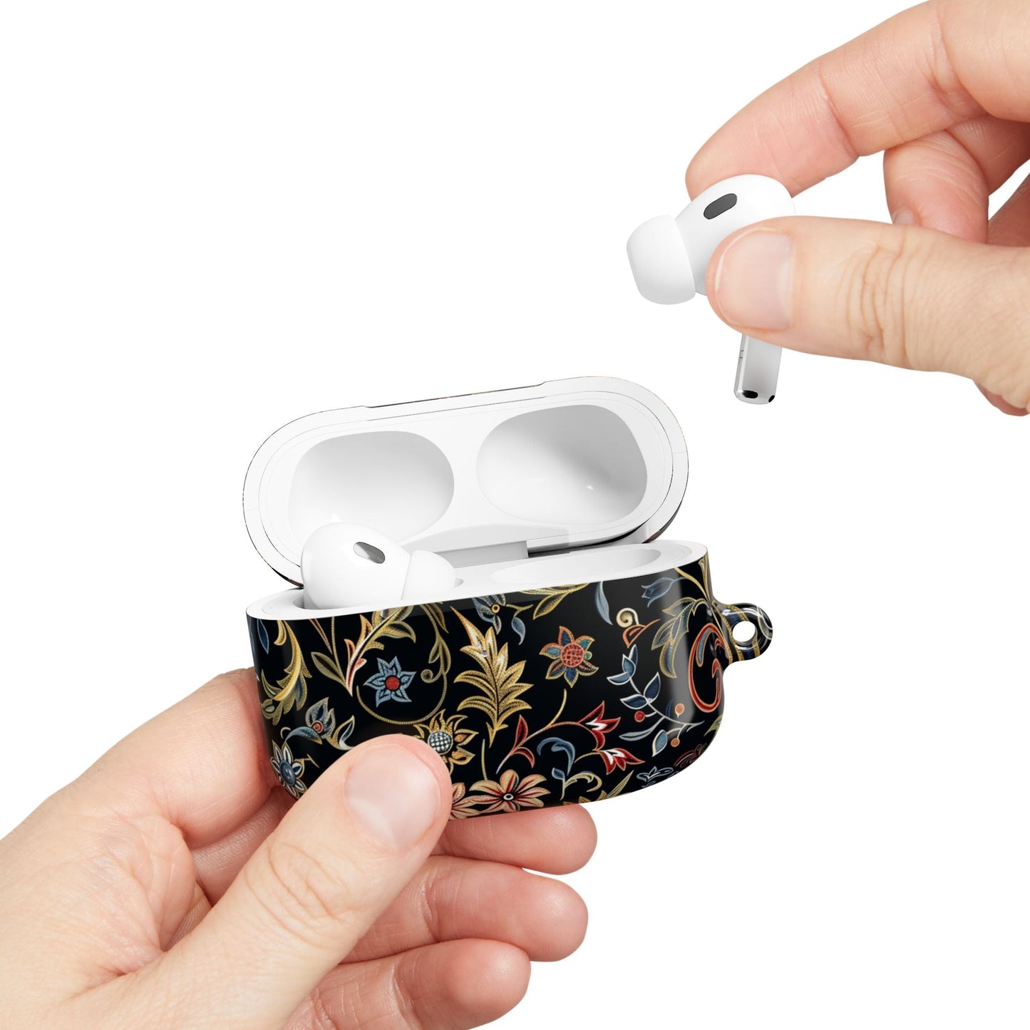 Floral Filigree AirPod Case – Black Vintage Botanical Protective Cover - DIGITAL X