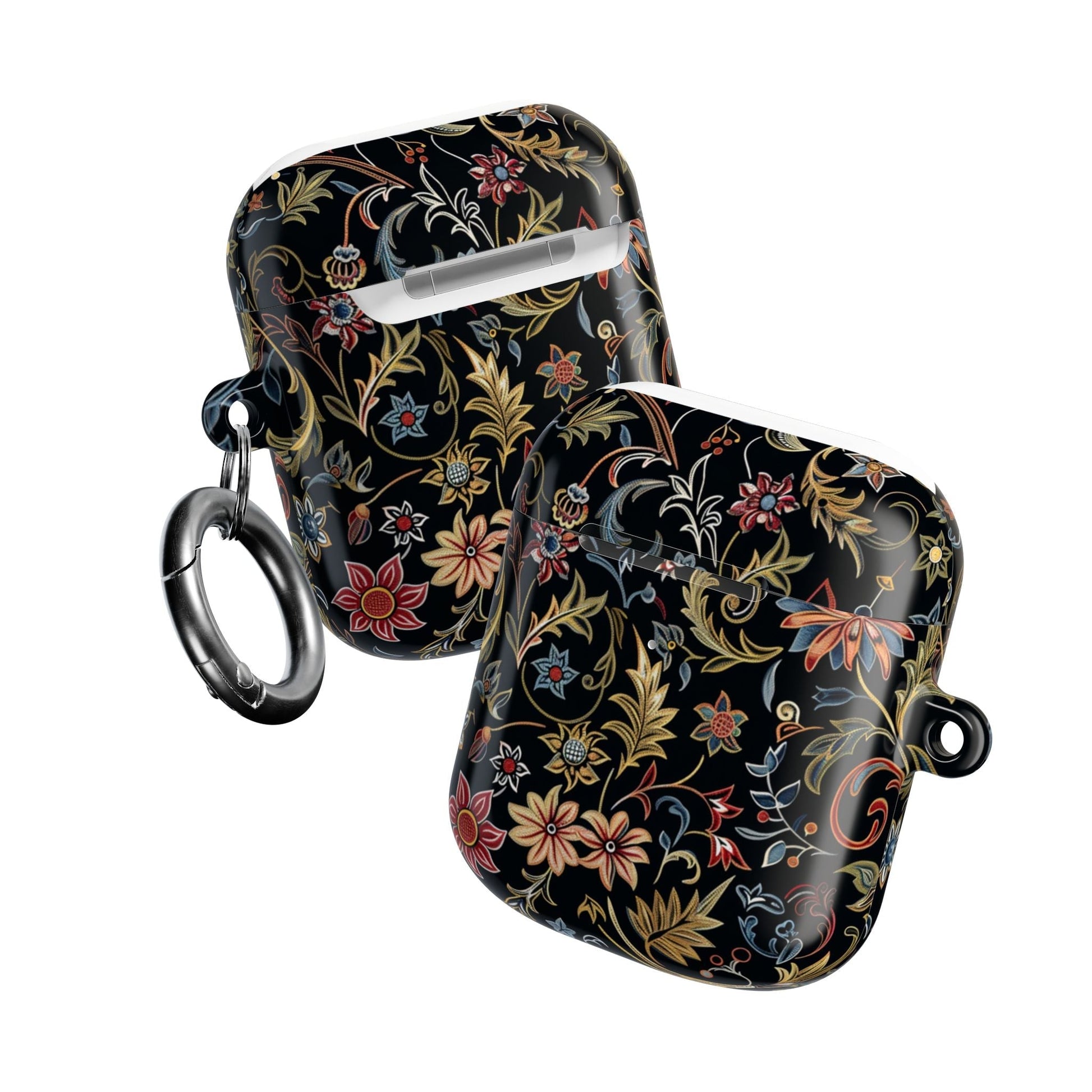 Floral Filigree AirPod Case – Black Vintage Botanical Protective Cover - DIGITAL X
