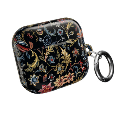 Floral Filigree AirPod Case – Black Vintage Botanical Protective Cover - DIGITAL X