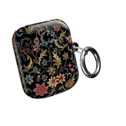 Floral Filigree AirPod Case – Black Vintage Botanical Protective Cover - DIGITAL X