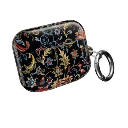 Floral Filigree AirPod Case – Black Vintage Botanical Protective Cover - DIGITAL X