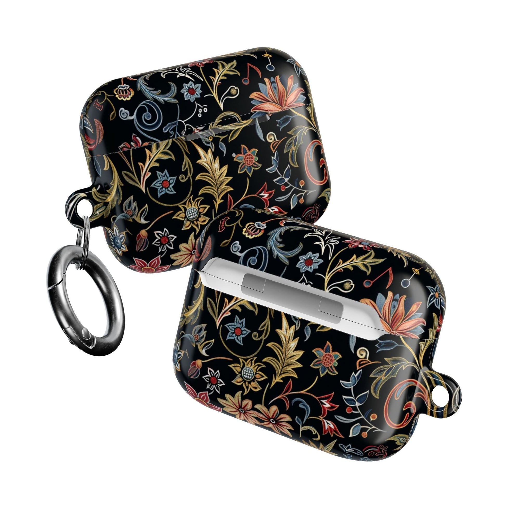 Floral Filigree AirPod Case – Black Vintage Botanical Protective Cover - DIGITAL X
