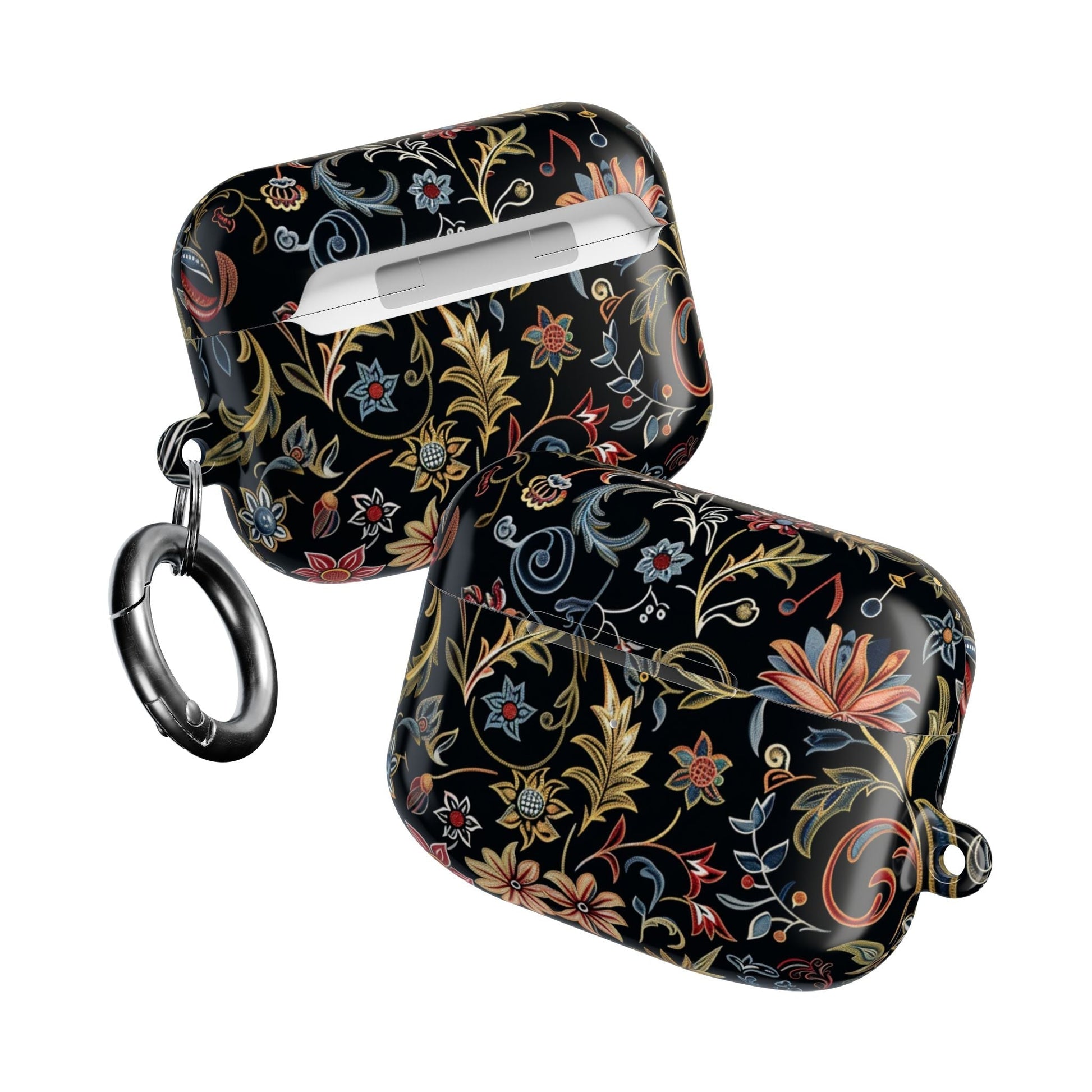 Floral Filigree AirPod Case – Black Vintage Botanical Protective Cover - DIGITAL X