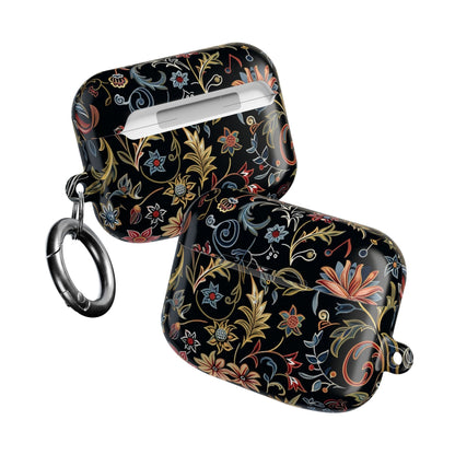 Floral Filigree AirPod Case – Black Vintage Botanical Protective Cover - DIGITAL X