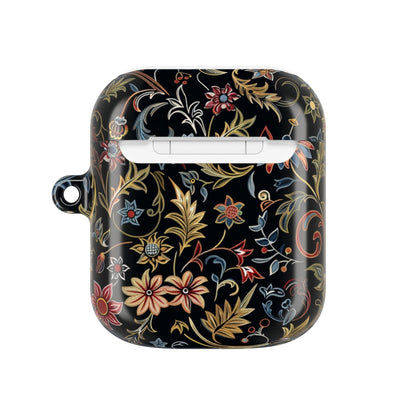 Floral Filigree AirPod Case – Black Vintage Botanical Protective Cover - DIGITAL X