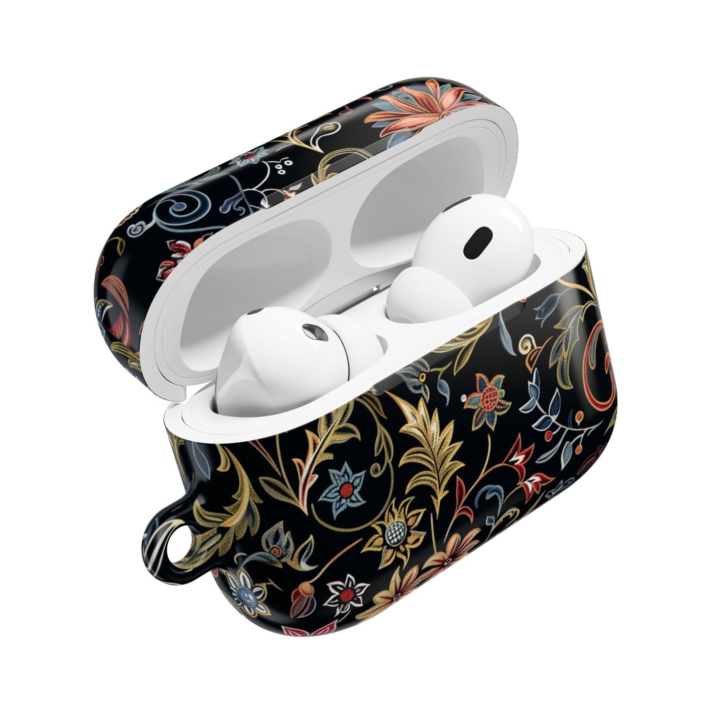 Floral Filigree AirPod Case – Black Vintage Botanical Protective Cover - DIGITAL X