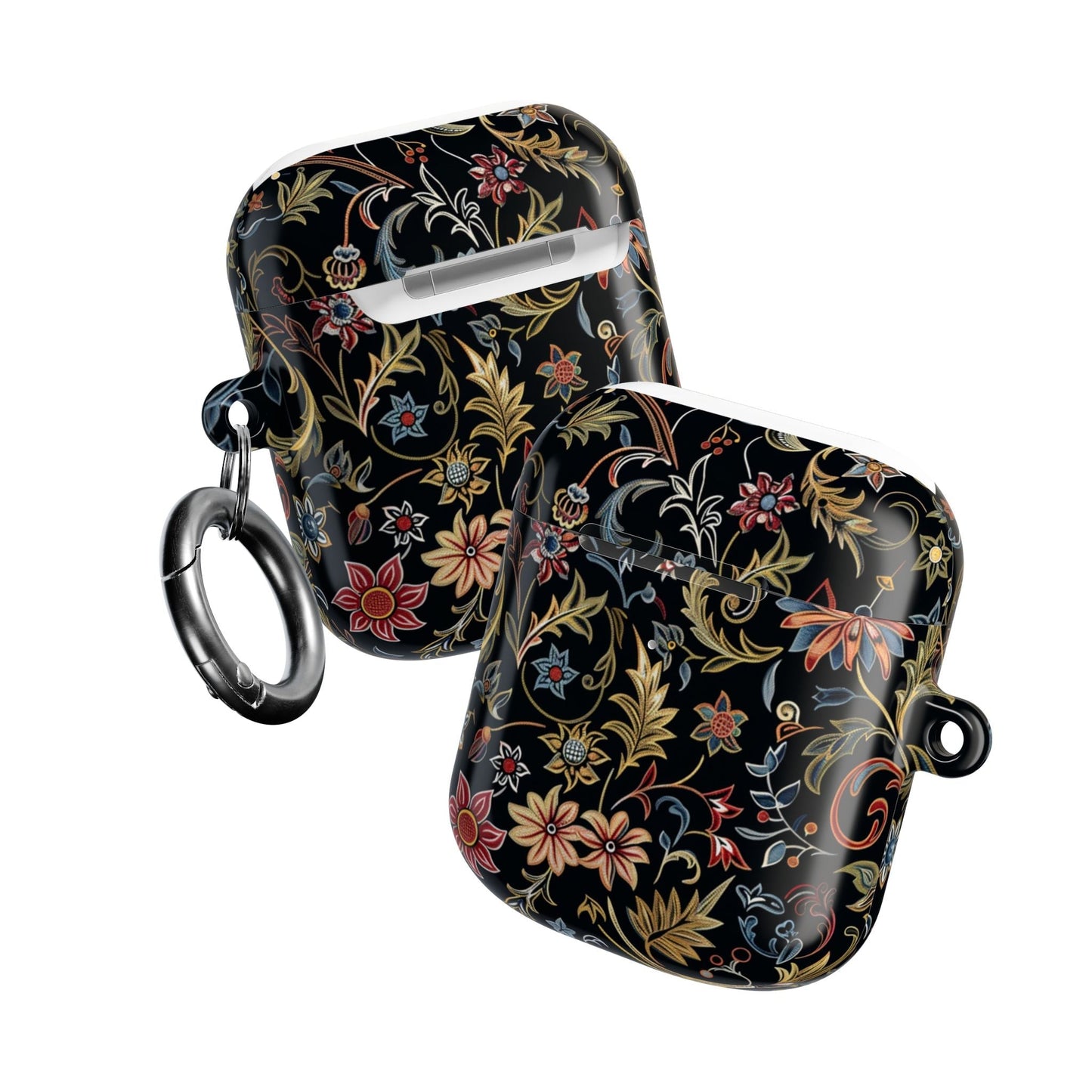 Floral Filigree AirPod Case – Black Vintage Botanical Protective Cover - DIGITAL X
