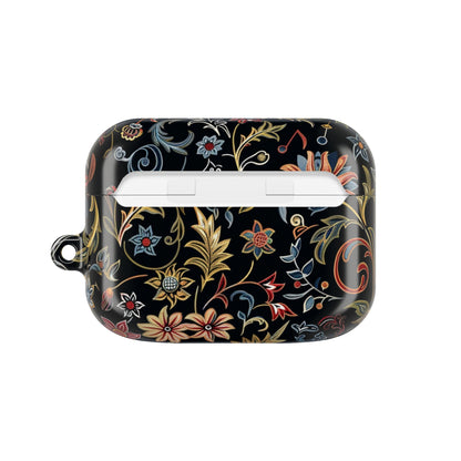 Floral Filigree AirPod Case – Black Vintage Botanical Protective Cover - DIGITAL X