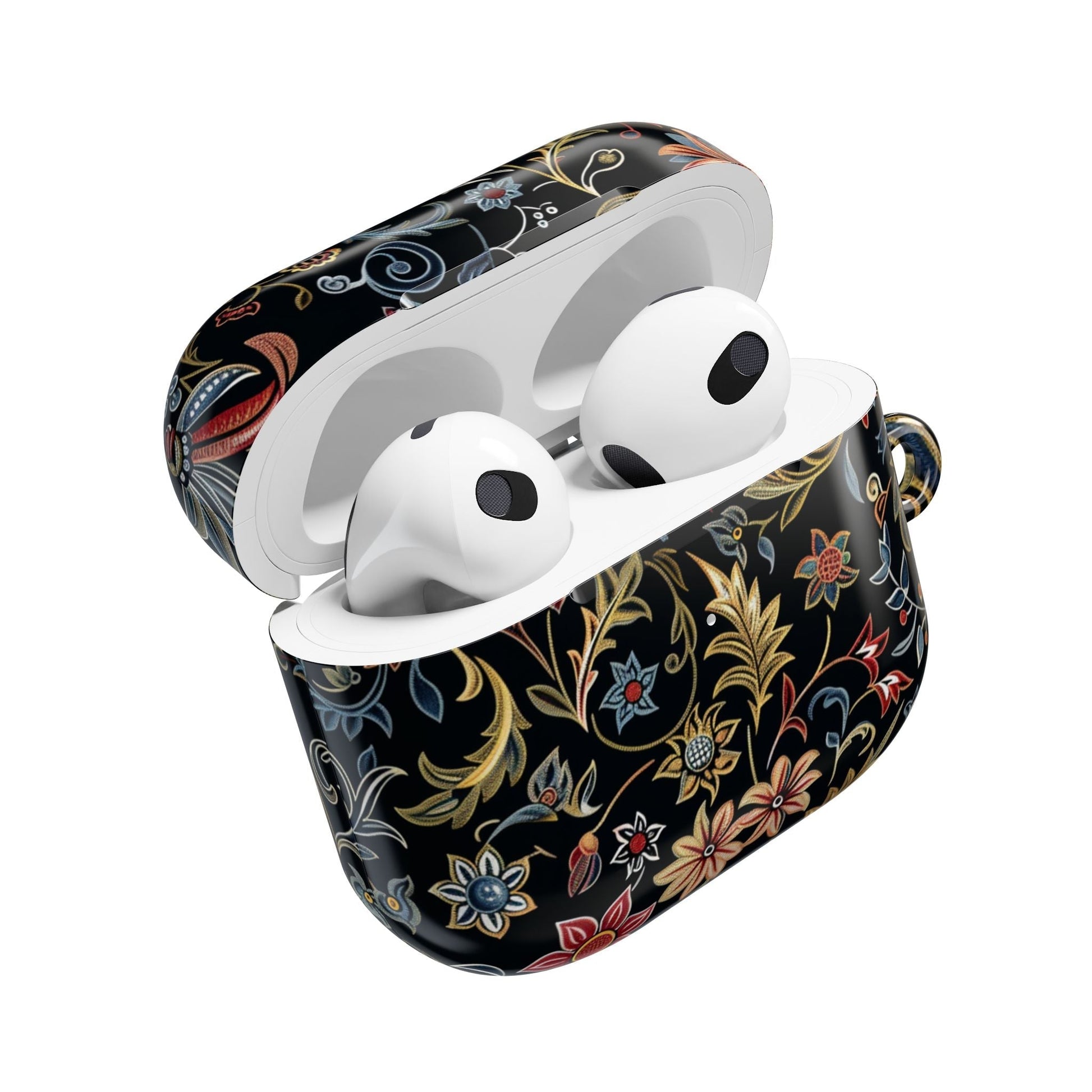 Floral Filigree AirPod Case – Black Vintage Botanical Protective Cover - DIGITAL X