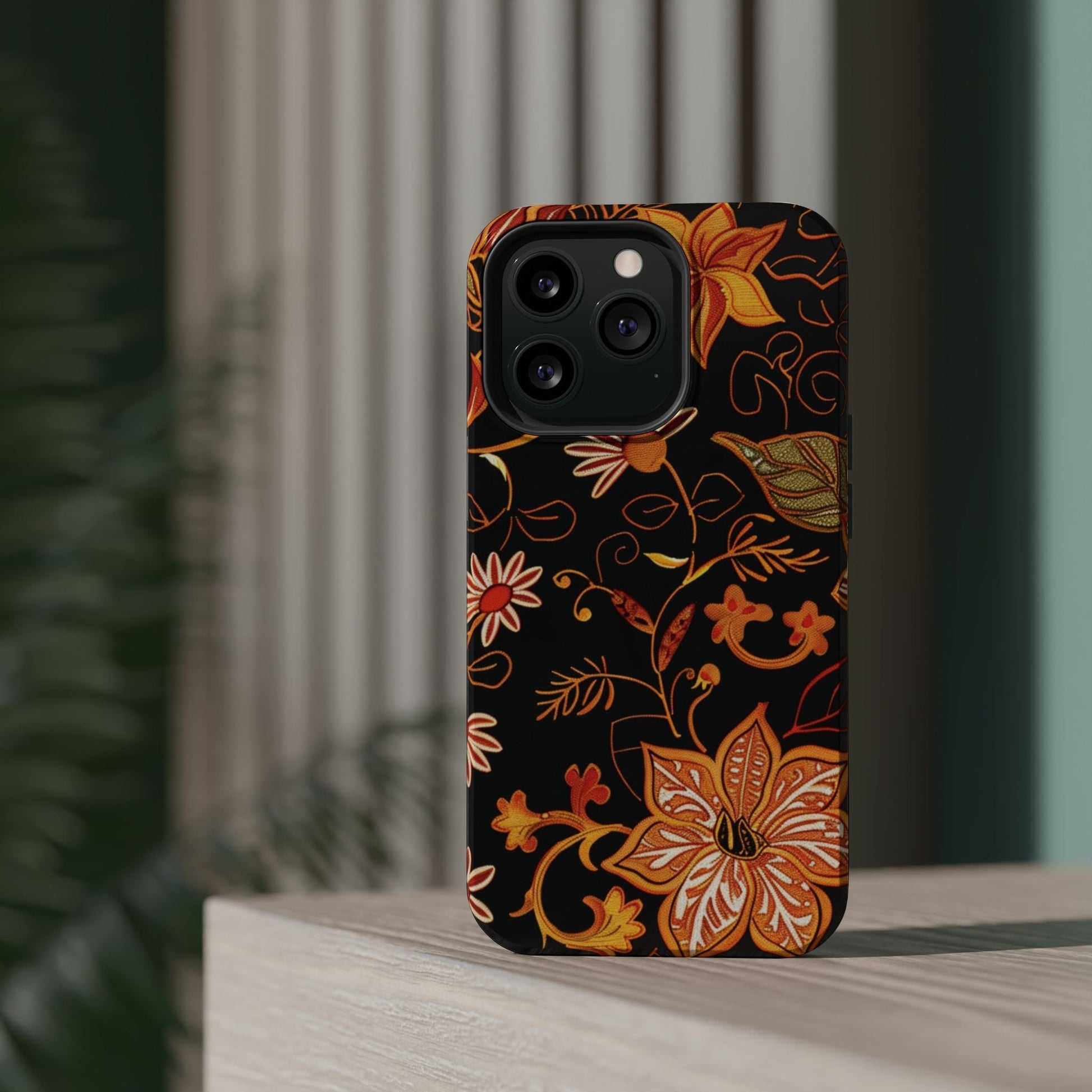 Floral Foil Magnetic Phone Case — Impact - Resistant Autumn Blooms - DIGITAL X