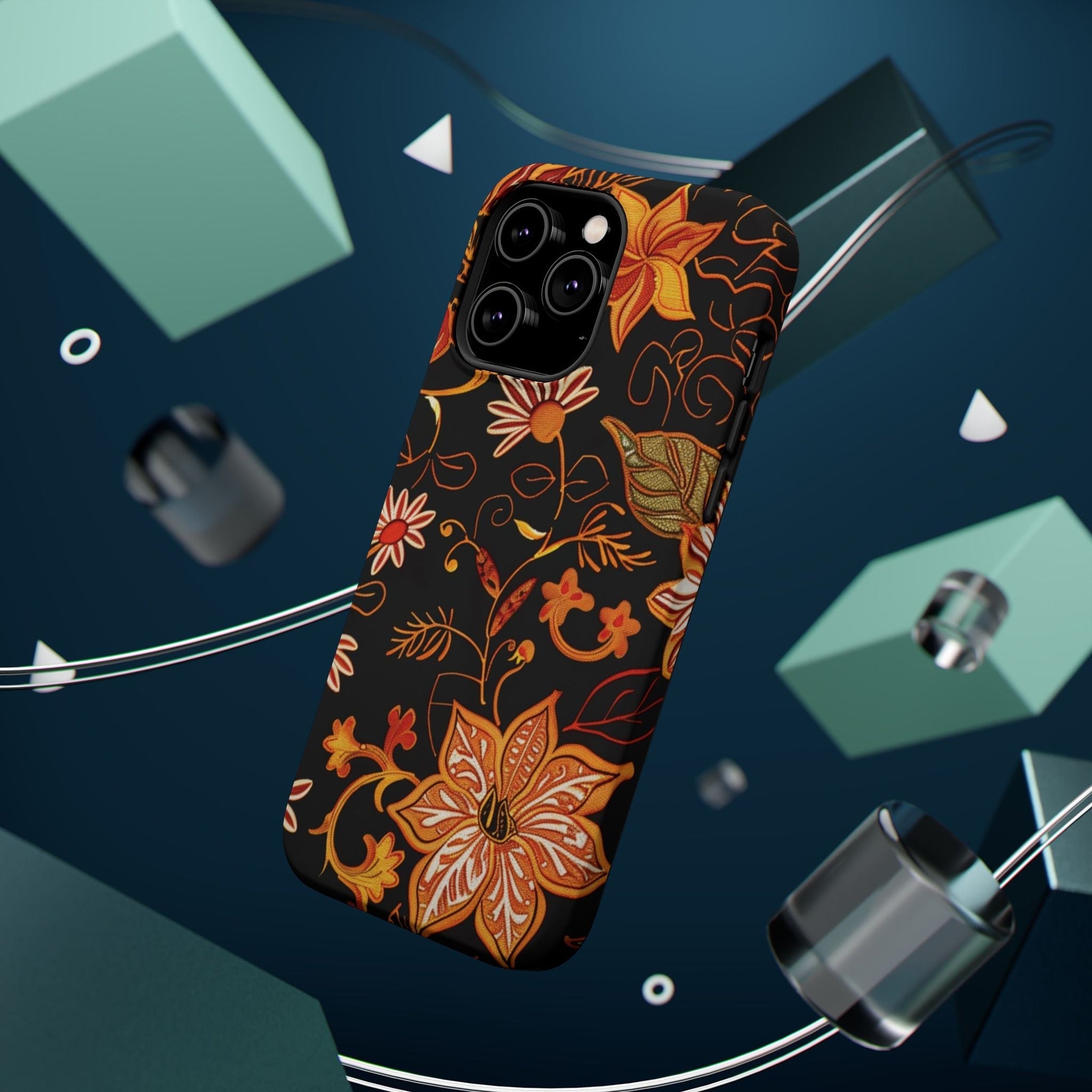 Floral Foil Magnetic Phone Case — Impact - Resistant Autumn Blooms - DIGITAL X