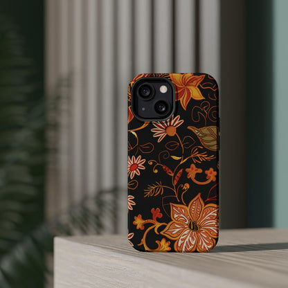 Floral Foil Magnetic Phone Case — Impact - Resistant Autumn Blooms - DIGITAL X