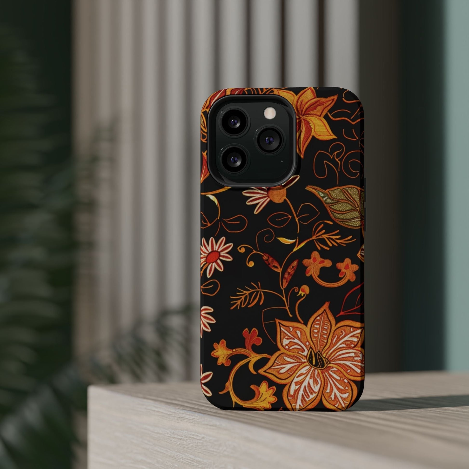 Floral Foil Magnetic Phone Case — Impact - Resistant Autumn Blooms - DIGITAL X